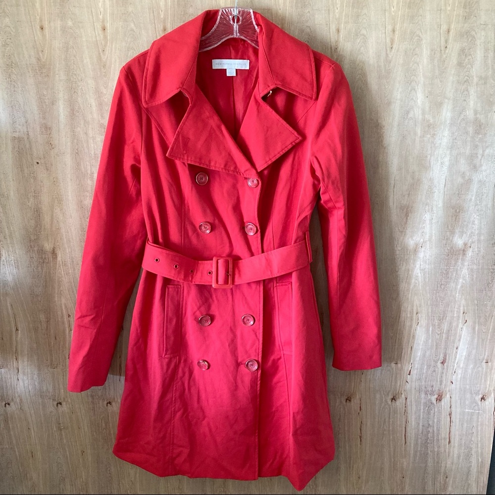 Pink Double Breasted Trench Coat. Small. New York & Company. Jacket with belt